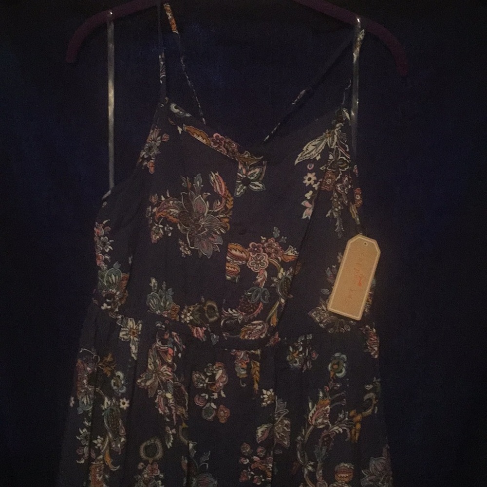 Navy Copper Key XL Sundress with flowers.
